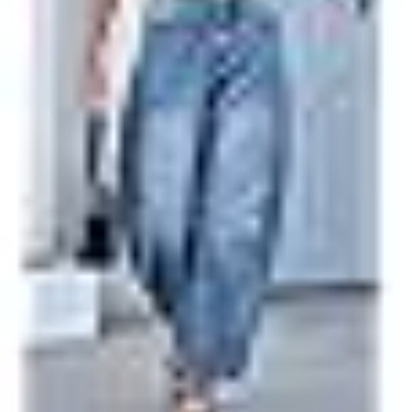 Mid Rise Barrel Jeans for Women Wide Leg Mid Waist Cropped Denim Pants Y2k Baggy - Picture 5 of 7